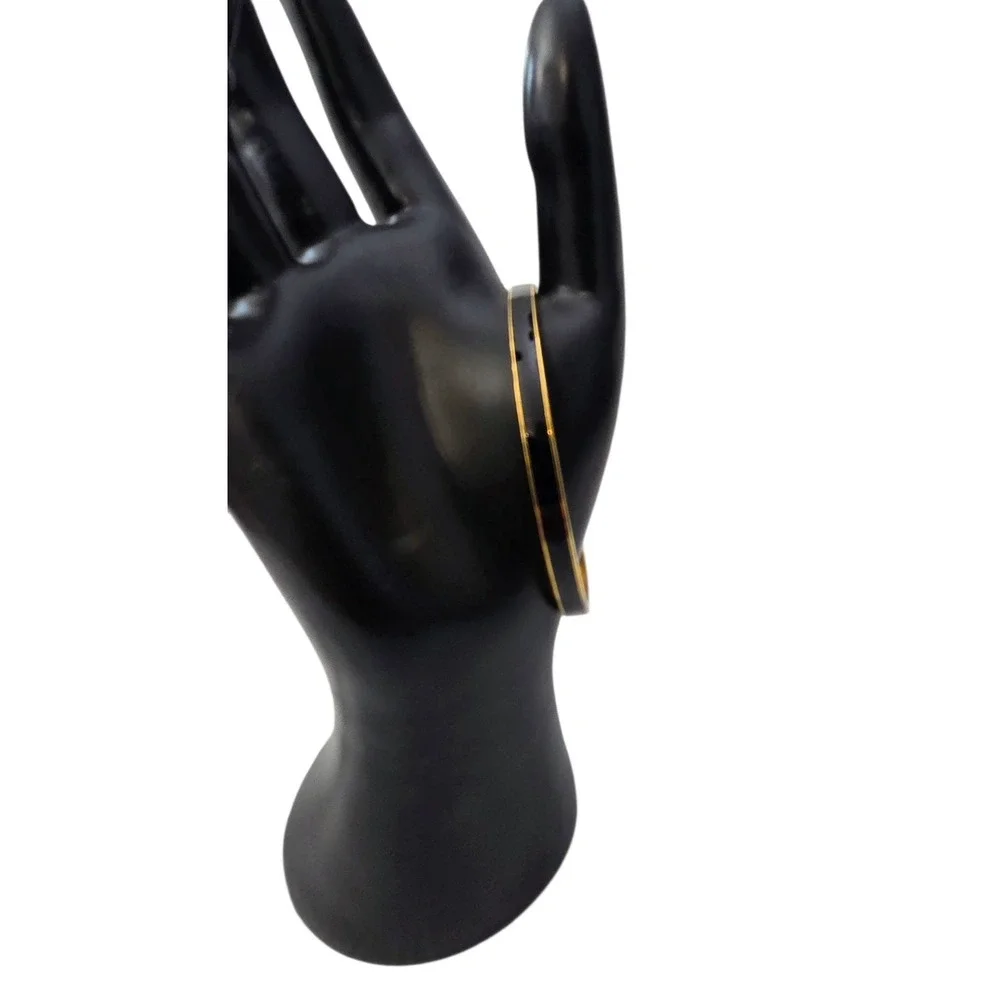 Kate Spade New York Draw the Line Enamel Bangle Bracelet Black with Gold Trim - Picture 3 of 9